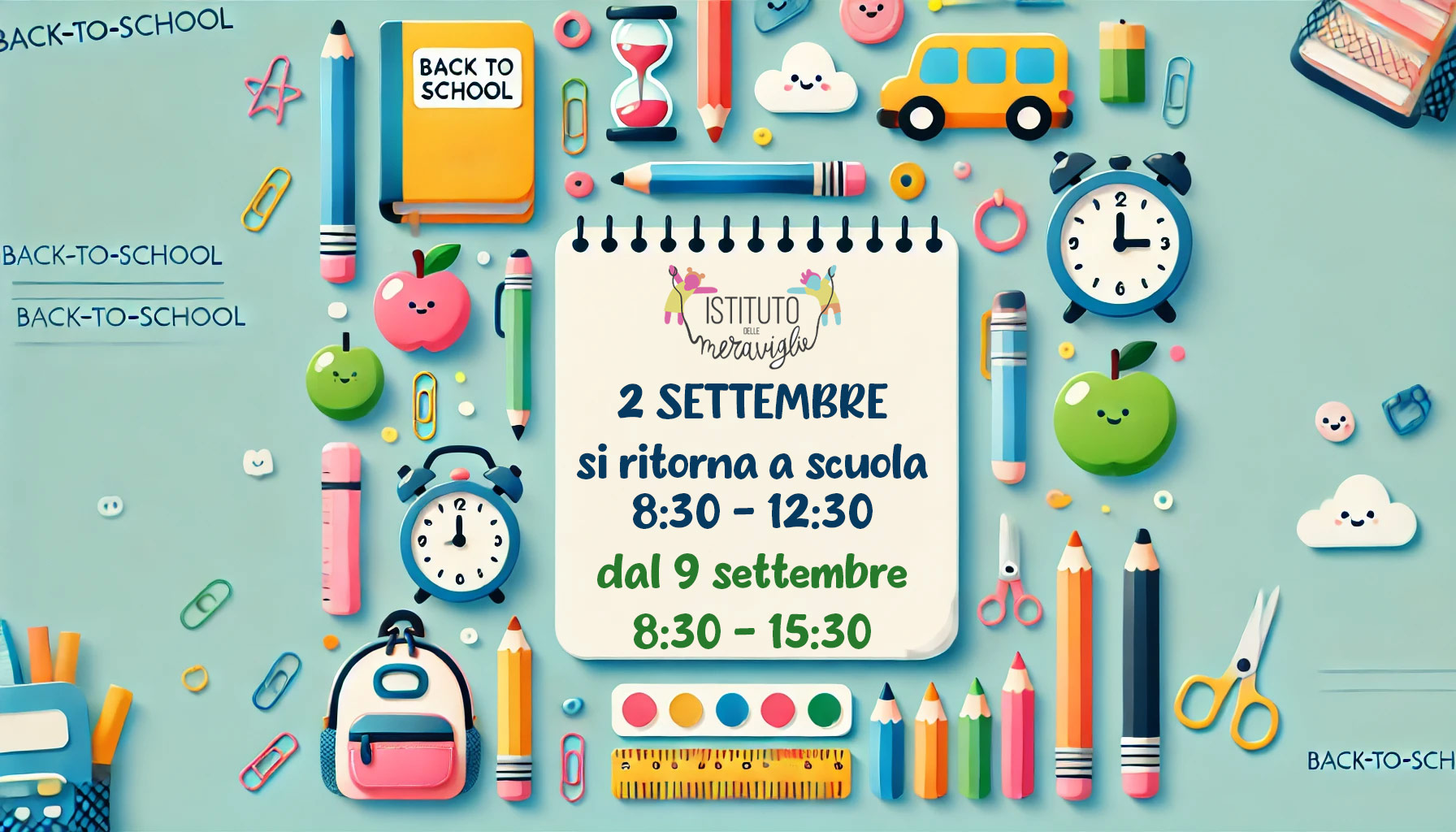 Riapertura scuola e orari di settembre 2024